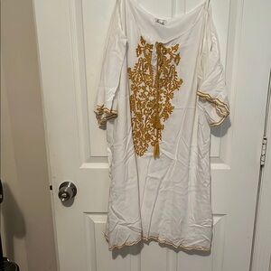 Elegant White and Gold Embroidered Dress